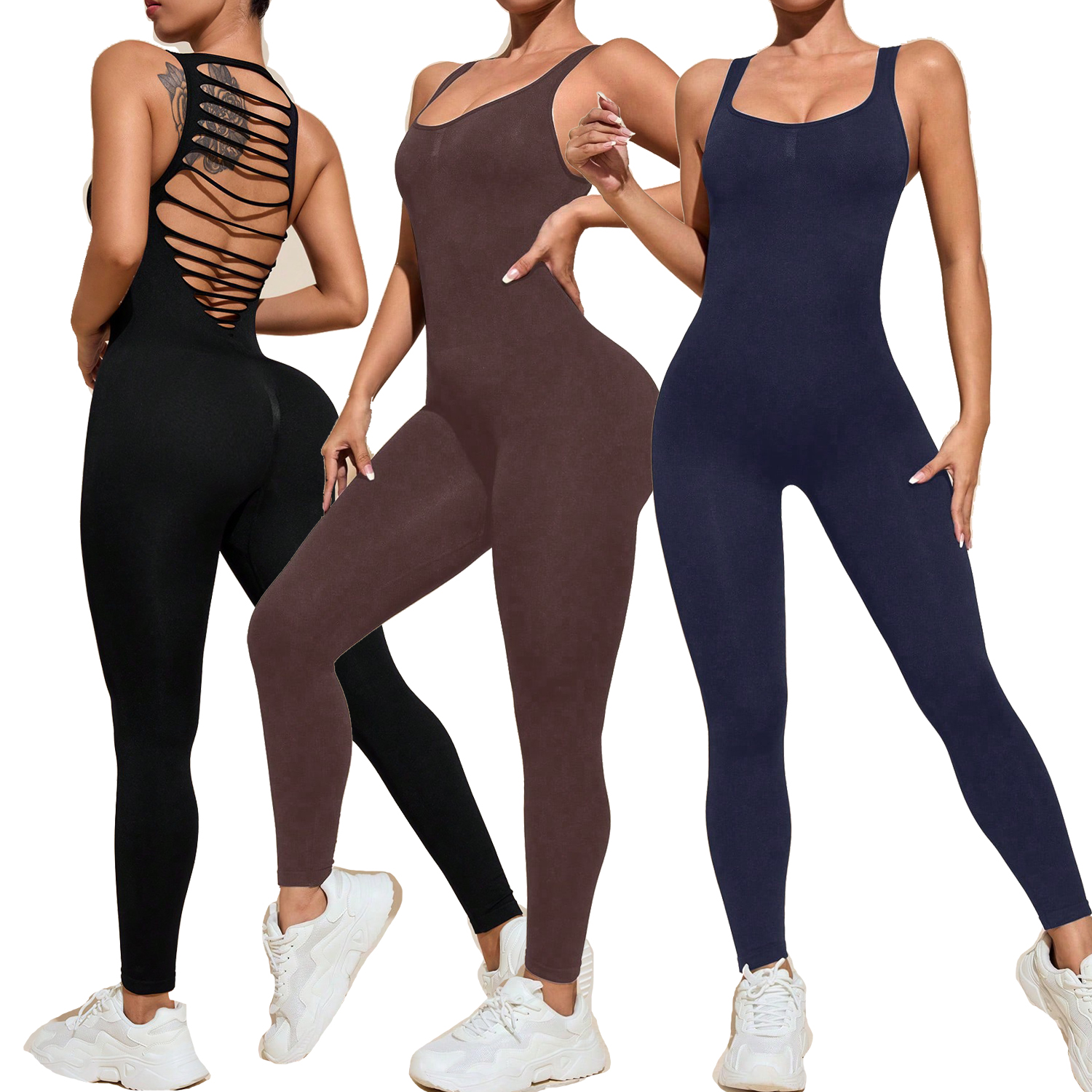 Rugged Sport Strap - Women Sleeveless Yoga Jumpsuit Hollow Cut